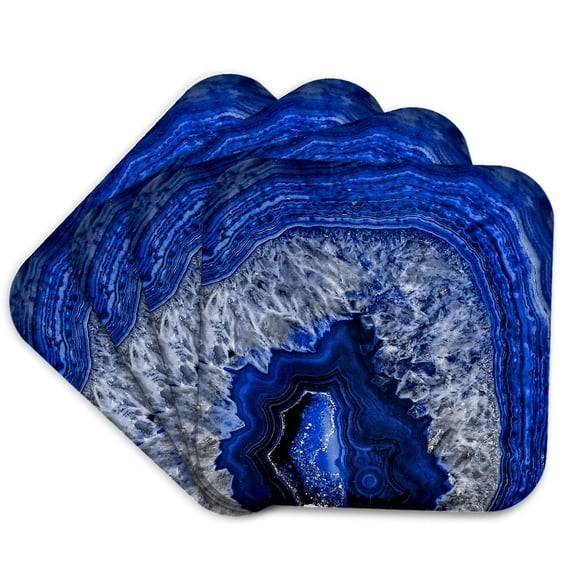 3drose, Image of Luxury Blue Indigo Marble Agate Gem Mineral Stone, Set of 4 Coasters - Soft