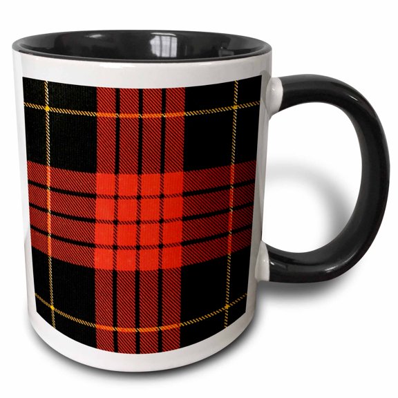 3drose, Image of Macqueen Clan Kilt Scottish Tartan Plaid Pattern, 11oz Two-tone Black Mug