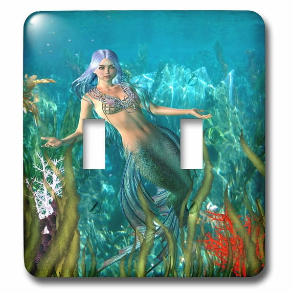 3dRose, Image of Mermaid And Coral Underwater, double toggle switch