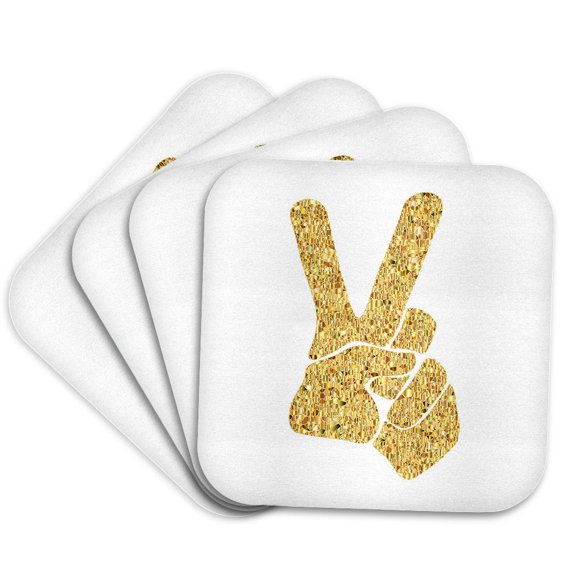3drose, Image of Metallic Gold Hand Peace Sign, Set of 4 Coasters - Soft