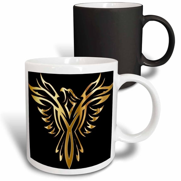 3drose, Image of Metallic Gold Phoenix on Black, 11oz Magic Transforming Mug
