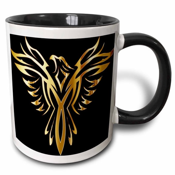 3drose, Image of Metallic Gold Phoenix on Black, 11oz Two-tone Black Mug