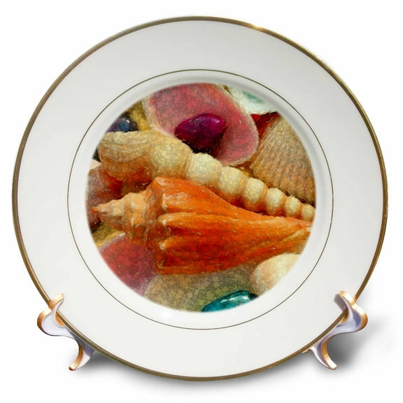 3dRose, Image of Mosaic Style With Real Florida Seashells, 8 inch Porcelain Plate