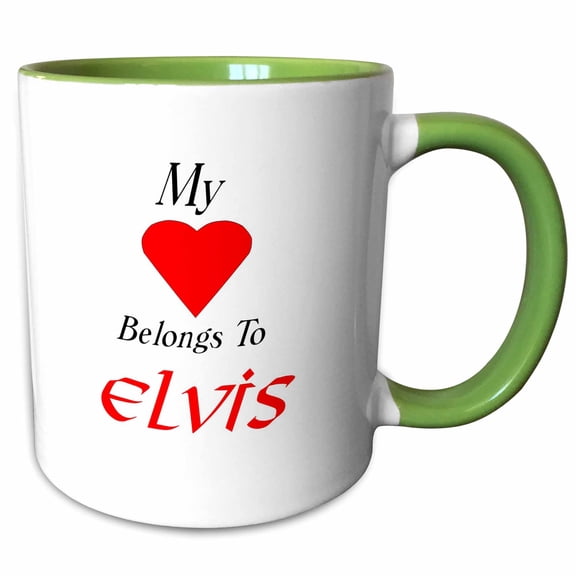 3drose, Image of My Heart Belongs to Elvis with Red Heart, 15oz Two-tone Green Mug