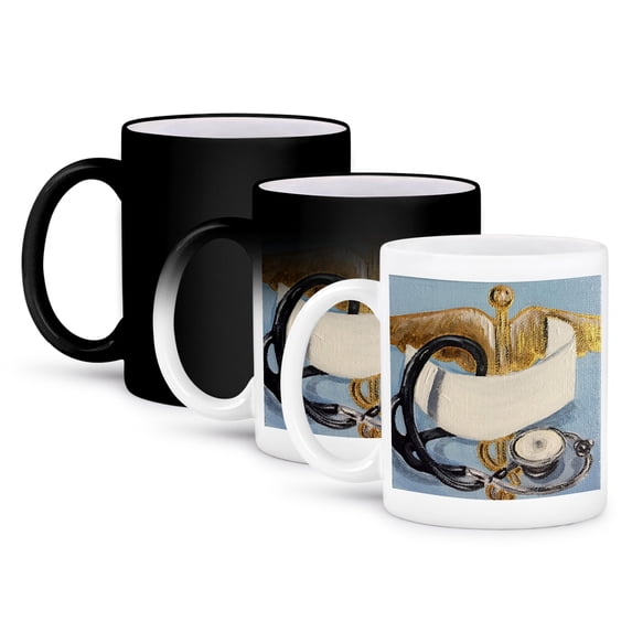 3dRose, Image of Nursing cap, stethoscope, caduceus, 11oz Magic Transforming Mug