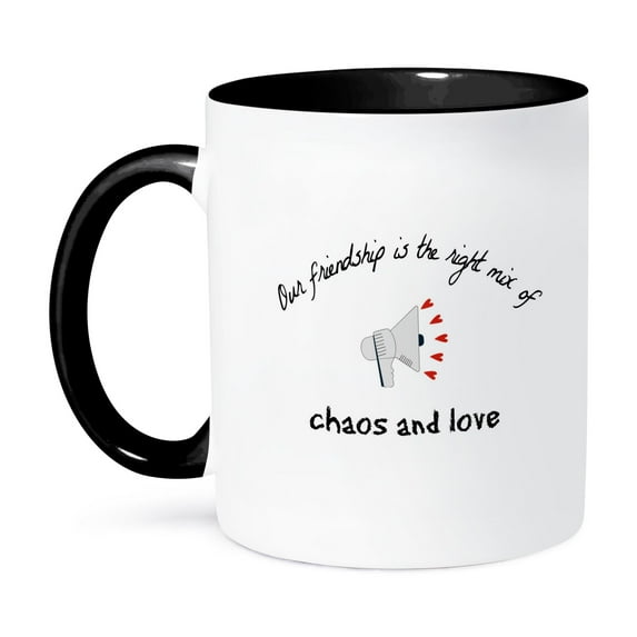 3dRose, Image of Our Friendship Is The Right Mix Of Chaos And Love, 11oz Two-Tone Black Mug