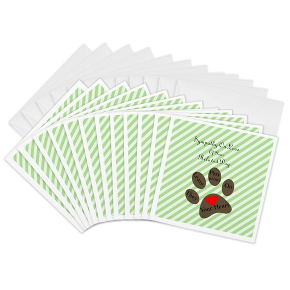 3dRose, Image of Paw Prints On Heart Sympathy For Dog Loss, 12 Greeting Cards with envelopes