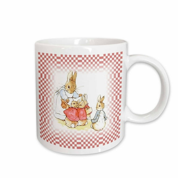 3drose, Image of Peter Rabbit Scene on Pink Checks, 11oz Mug