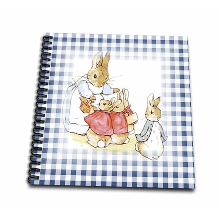 3dRose, Image of Peter Rabbit Scene on Blue Checks, Mini Notepad 4 x 4 inch