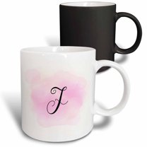 3drose, Image of Pink Watercolor F Monogram, 11oz Magic Transforming Mug