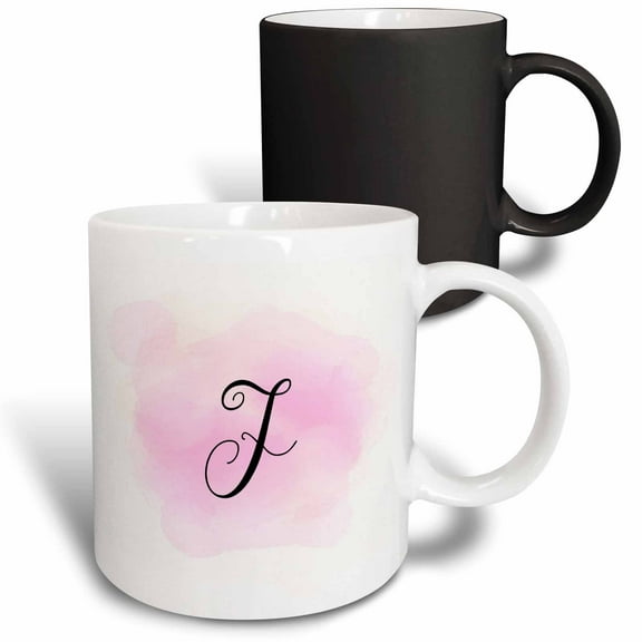 3drose, Image of Pink Watercolor F Monogram, 11oz Magic Transforming Mug