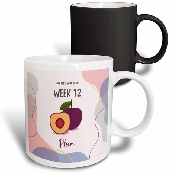 3drose, Image of Plum How Big Is Your Baby Week 12, 11oz Magic Transforming Mug