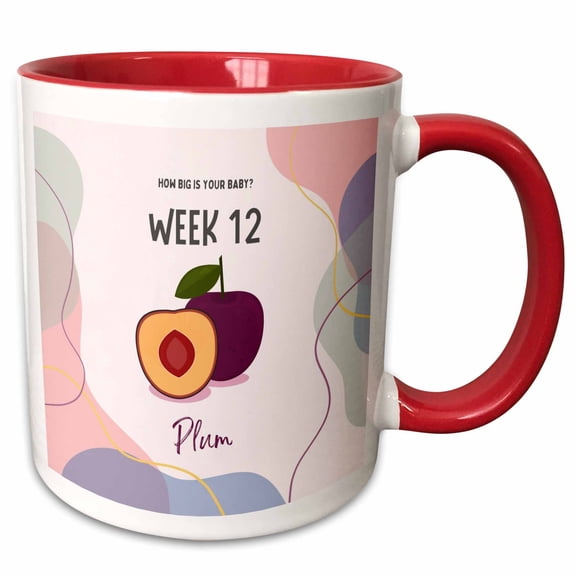 3drose, Image of Plum How Big Is Your Baby Week 12, 11oz Two-tone Red Mug