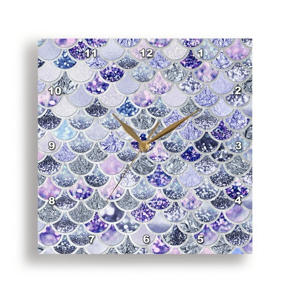 3dRose, Image of Purple Silver Shiny Luxury Elegant Mermaid Scales Glitter, 10x10 Wall Clock