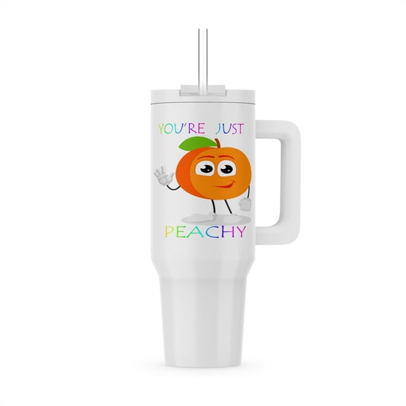 Image Of Rainbow Letters Say Youre Just Peachy With Cartoon Peach, 40oz Tumbler
