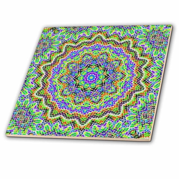 3dRose, Image of Round Fractals In Green Yellow And Violet, 4 Inch Ceramic Tile