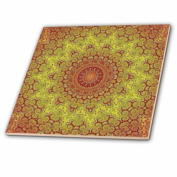 3dRose, Image of Round Fractals In Orange Red And Yellow, 6 Inch Ceramic Tile