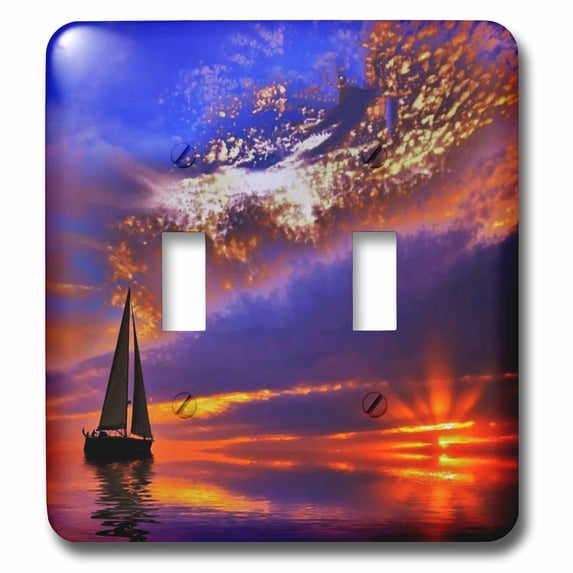3dRose, Image of Sailboat In Vivid Sunset Of Purples Red Golds, double toggle switch