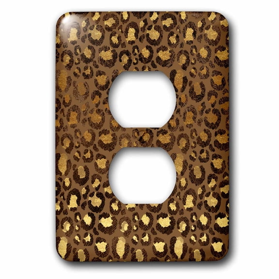 3dRose, Image of Shimmering Leopard Cat Fur in Gold And Brown Shiny Metal Foil, 2 plug outlet cover