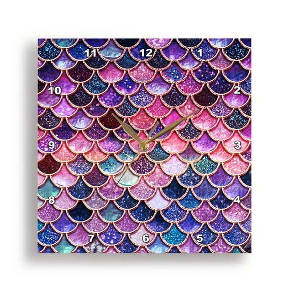 3dRose, Multicolor Girly Trend Pink Luxury Elegant Mermaid Scales Glitter, 10x10 Wall Clock