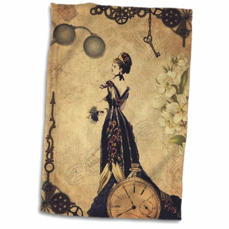 3dRose, Image of Steampunk Keys Gears And Victorian Dressed Lady, 15x22 Hand Towel
