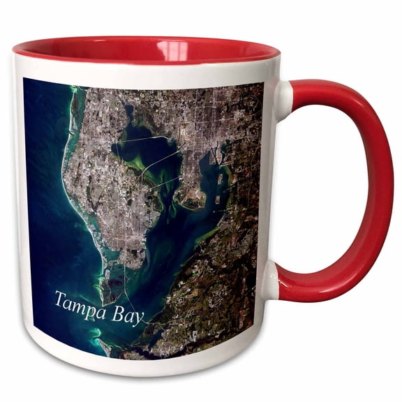 3drose, Image of Tampa Bay Florida Aerial Map, 11oz Two-tone Red Mug