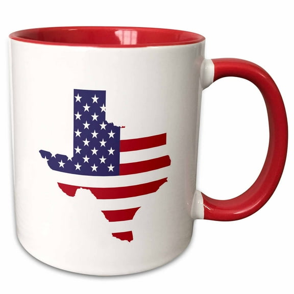 3drose, Image of Texas Outlined in Usa Flag Colors, 15oz Two-tone Red Mug
