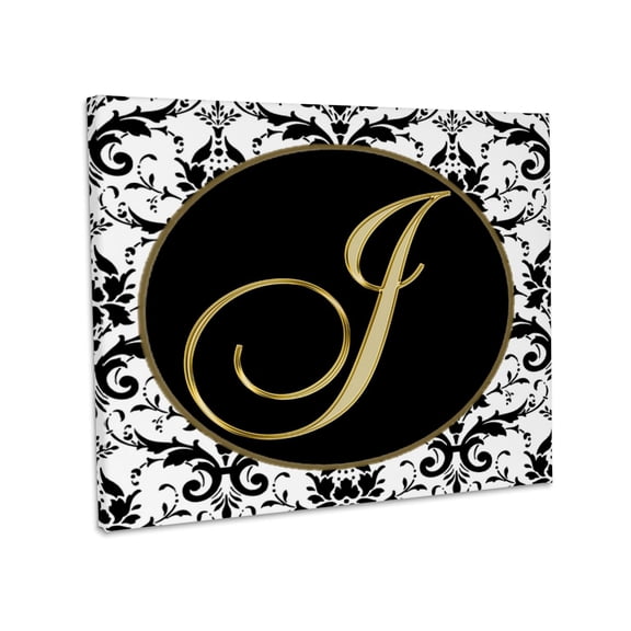 3dRose, Image of The Script Letter J in Black White and Gold, Museum Grade Canvas Wrap 14x11