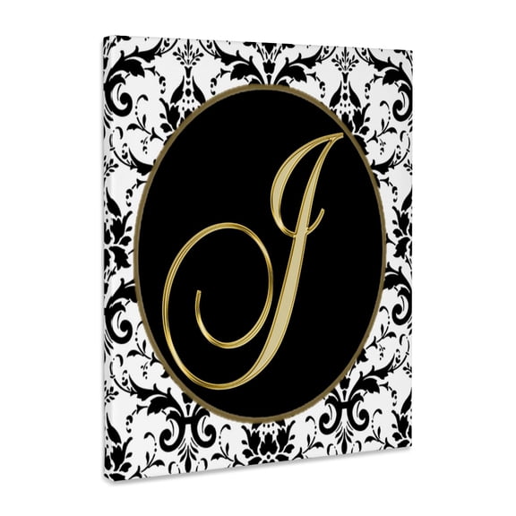3dRose, Image of The Script Letter J in Black White and Gold, Museum Grade Canvas Wrap 16x20
