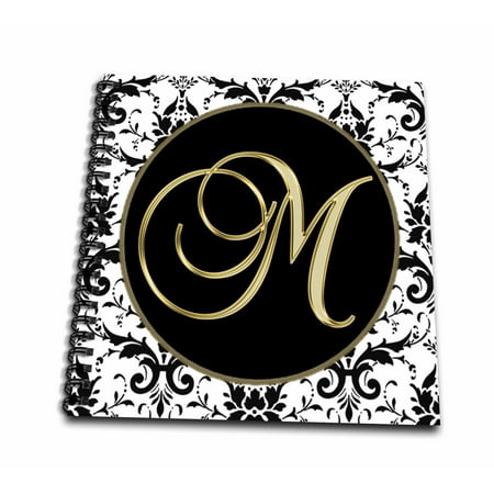 3dRose Image of The Script Letter M in Black White and Gold - Mini Notepad, 4 by 4-inch