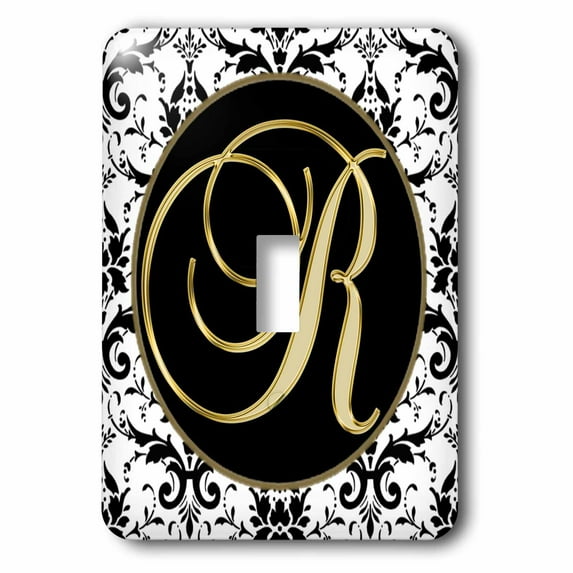 3dRose, Image of The Script Letter R in Black White and Gold, single toggle switch