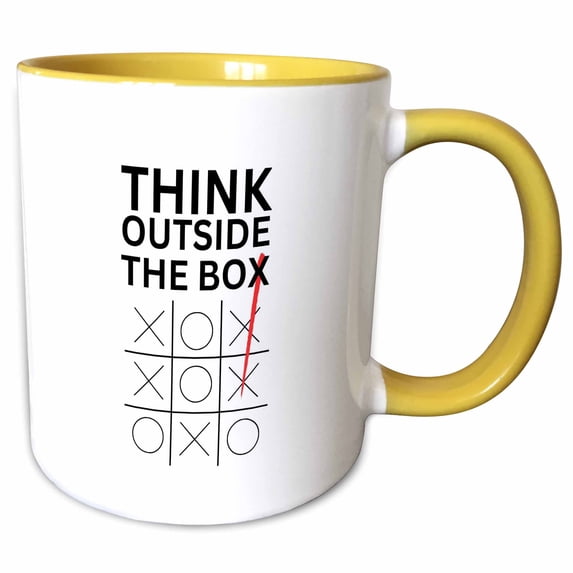 3drose, Image of Tic Tac Toe with the Text of Think Outside the Box, 11oz Two-tone Yellow Mug
