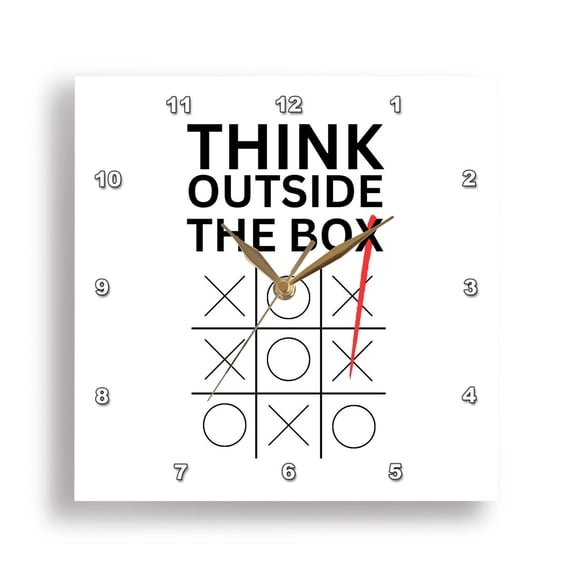 3dRose, Image of Tic Tac Toe with the text of think outside the box, 15x15 Wall Clock