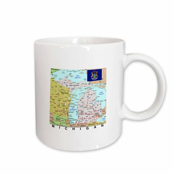 3drose, Image of Topographic Map of Michigan with State Flag, 11oz Mug