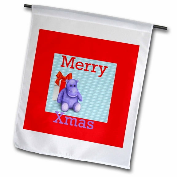 3dRose, Image of Toy Hippo Says Merry Xmas In Red And Purple, 12 x 18 inch Garden Flag