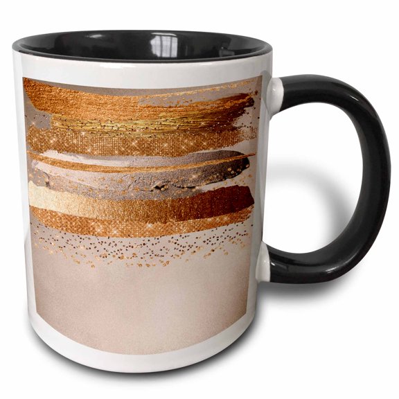 3drose, Image of Trend Gold Copper Strokes on Shiny Gold Elegant Texture, 11oz Two-tone Black Mug