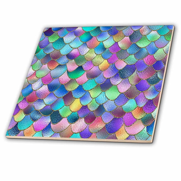 3dRose, Image of Trendy Girly Chic Mermaid Scales Of Rainbow Metal Fish Scales, 6 Inch Ceramic Tile