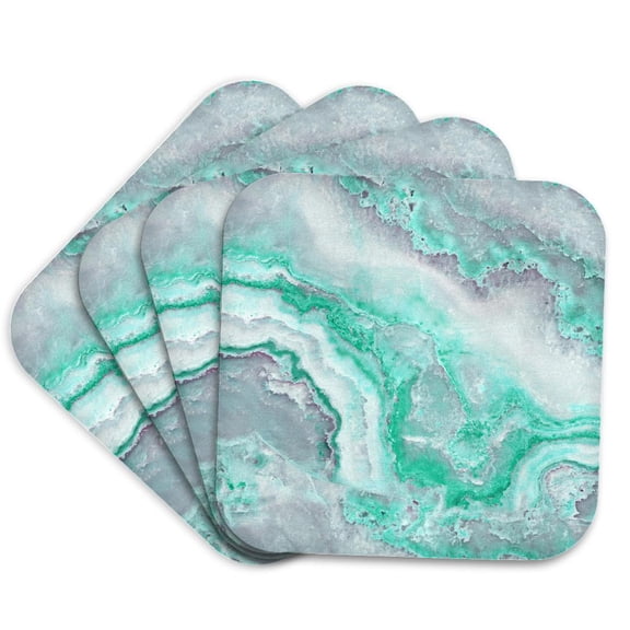 3drose, Image of Trendy Luxury Aqua Mint Quartz and Gray Gemstone Agate Geode, Set of 4 Coasters - Soft