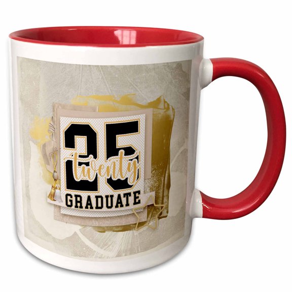 3drose, Image of Twenty 25 Graduate Elegant Tassel and Star on Gold Design, 11oz Two-tone Red Mug