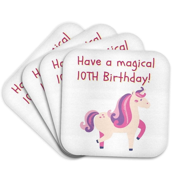 3drose, Image of Unicorn with Birthday Text, Set of 4 Coasters - Soft