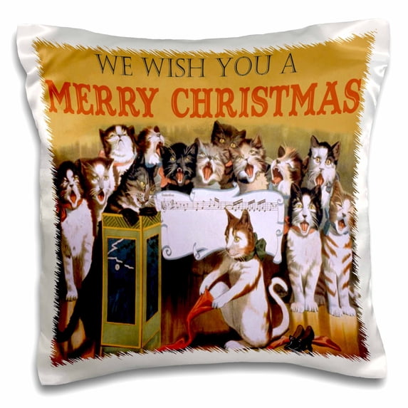 3dRose, Image of Victorian Cats Sing Merry Christmas, 16x16 inch Pillow Case
