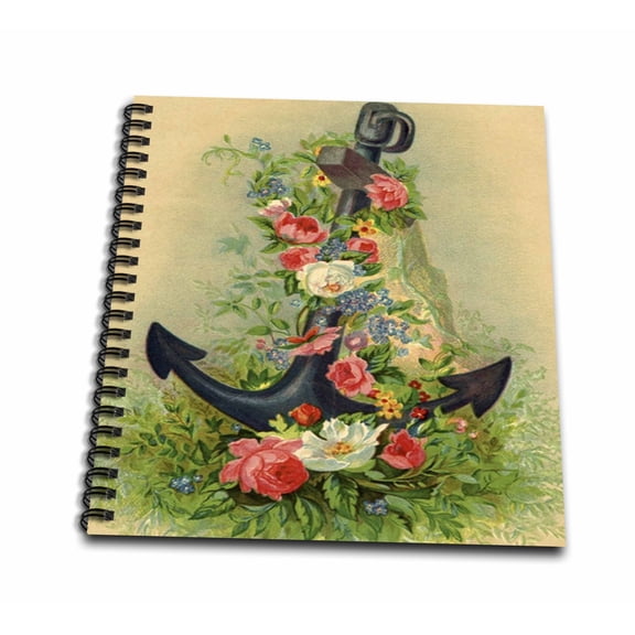 3dRose, Image of Vintage Anchor Covered In Flowers, Drawing Book 8 x 8 inch