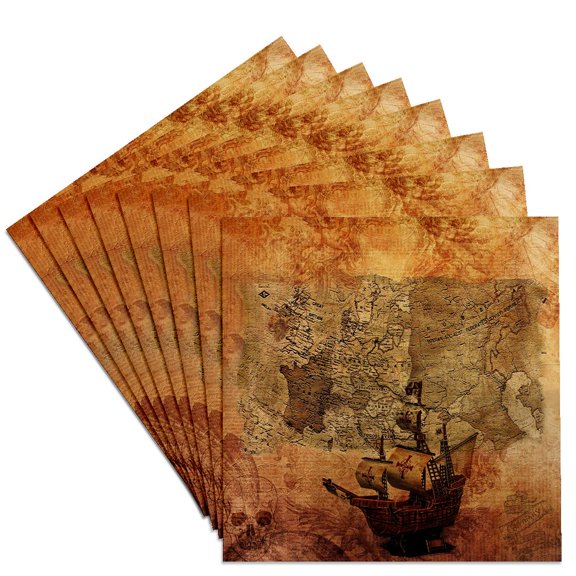 3dRose, Image of Vintage Russia n Europe Map With Pirate Ship, Set of 8 Ceramic Tile Coasters