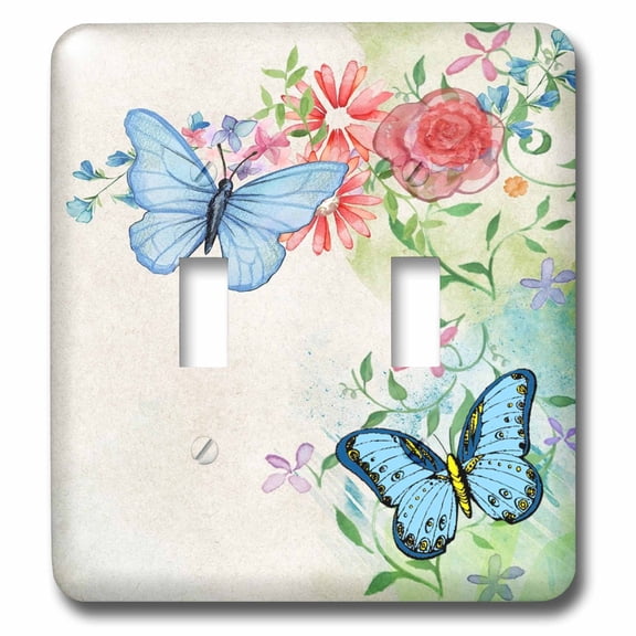 3dRose, Image of Watercolor Of Two Blue Butterflies With Coral Flowers, double toggle switch