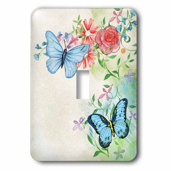 3dRose, Image of Watercolor Of Two Blue Butterflies With Coral Flowers, single toggle switch
