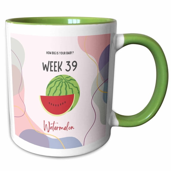 3drose, Image of Watermelon How Big Is Your Baby Week 39, 15oz Two-tone Green Mug