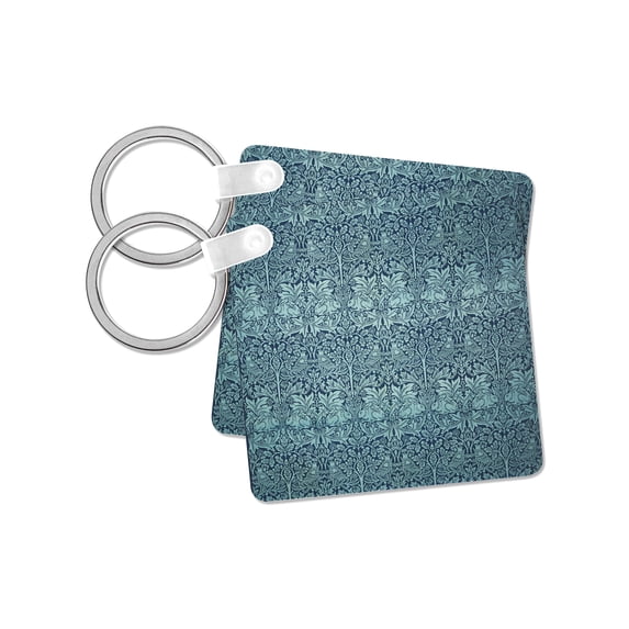 3dRose, Image of William Morris Blue Brer Rabbit Pattern, set of 2 Key Chains