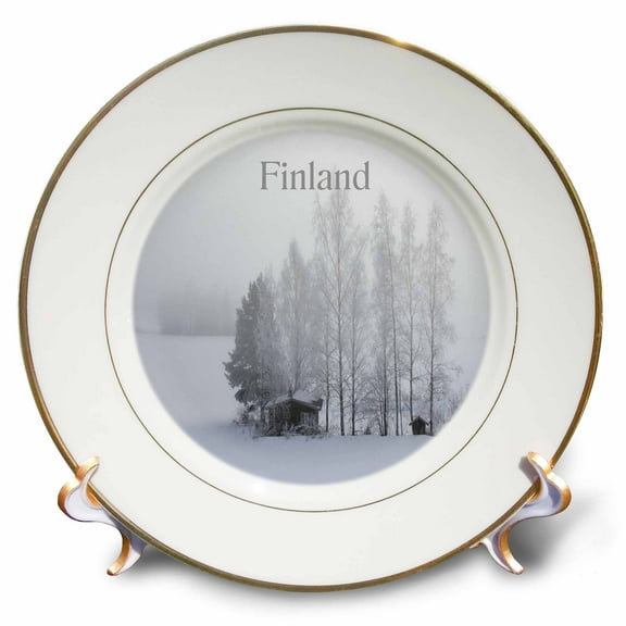 3dRose, Image of Winter In Rural Finland With Snow On Cabin, 8 inch Porcelain Plate