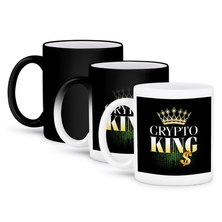 3dRose, Image of Words Crypto King With Crown Picture, 11oz Magic Transforming Mug