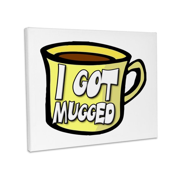 3dRose, Image of Words I Got Mugged On Yellow Mug, Museum Grade Canvas Wrap 14x11